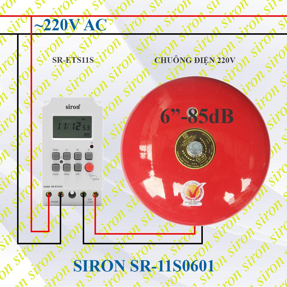 Bộ chuông hẹn giờ nhà xường, trường học chuông báo động 6 inch Tiến Thành Kawasan TS18S - 6 In