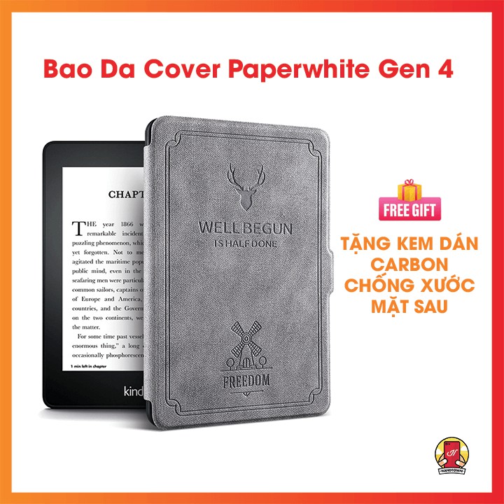 Bao Da Cover Dành Cho Máy Đọc Sách Kindle Paperwhite Gen 4 10th 2018 Tuần Lộc tắt mở màn hình khi đóng mở nắp HT1703