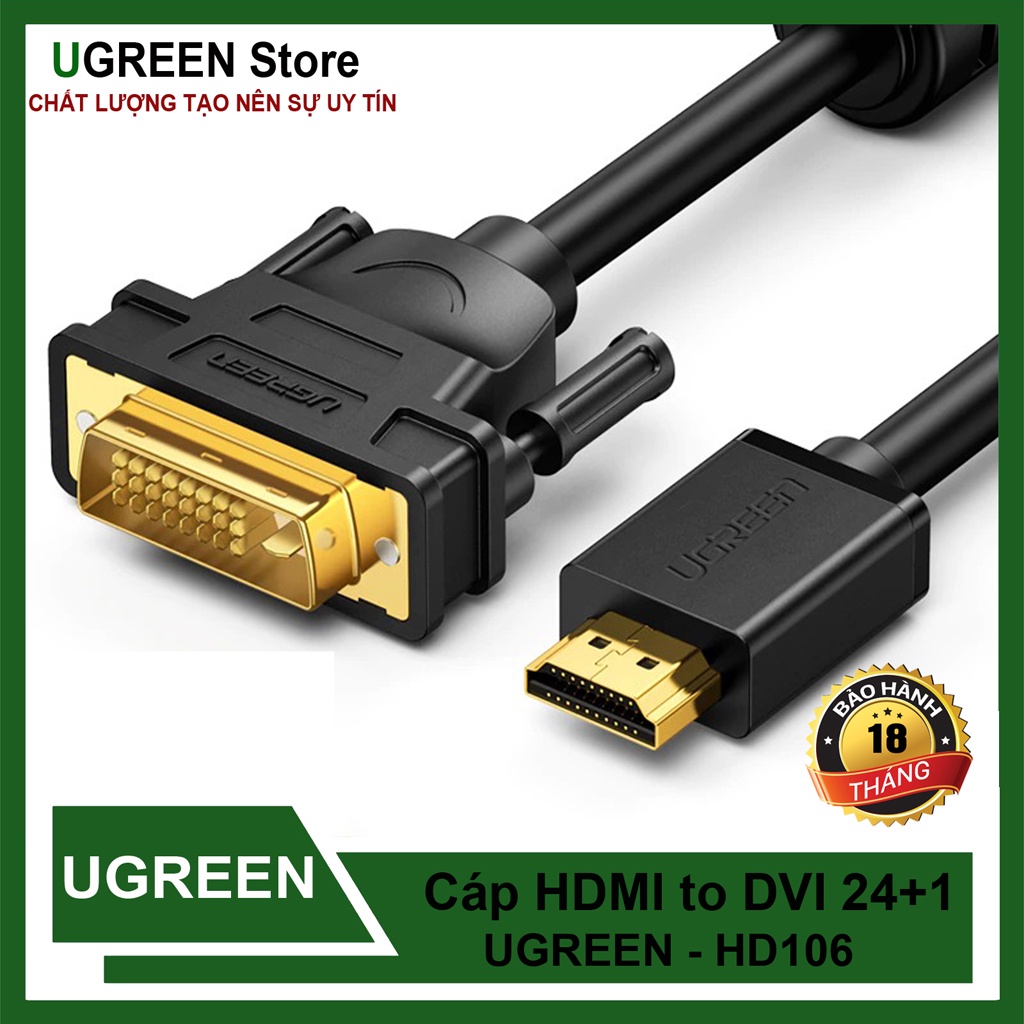 Dây Chuyển HDMI ra DVI Và Chuyển Ngược Lại Chính Hãng UGREEN HD106 Cao Cấp