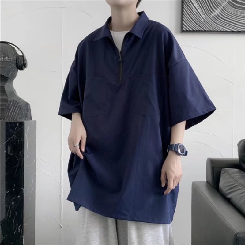 ♞AFF LIGA♞ Áo Thun Polo Màu Trơn Tay Ngắn Thời Trang Phong Cách Harajuku Cho Nam