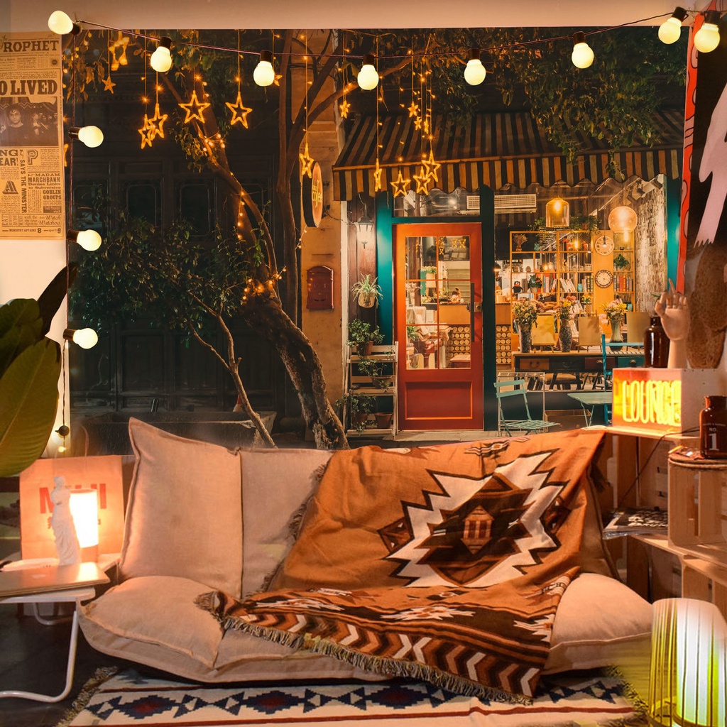 Thảm treo tường trang trí phòng ngủ/ký túc xá in hình phong cảnh đường phố