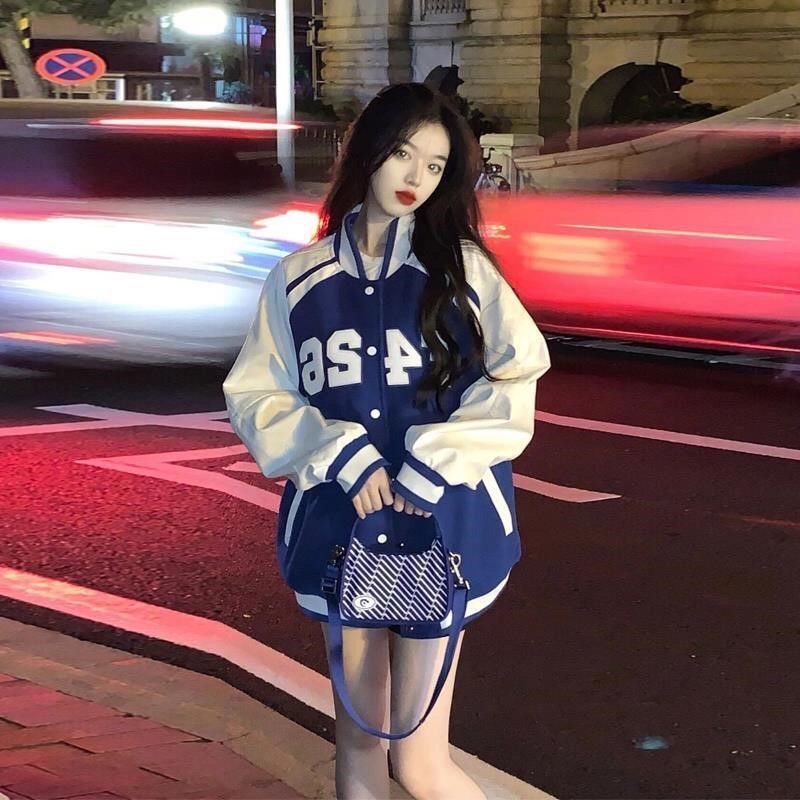 SẴN Áo khoác nỉ dáng rộng oversize hình chữ năng động cá tính/ áo bomber bóng chày cúc bấm 2 lớp dày học sinh. A000123