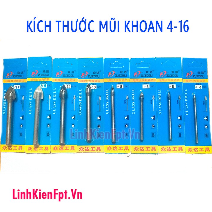 Mũi khoan gạch men , đá hoa 4mm-16mm