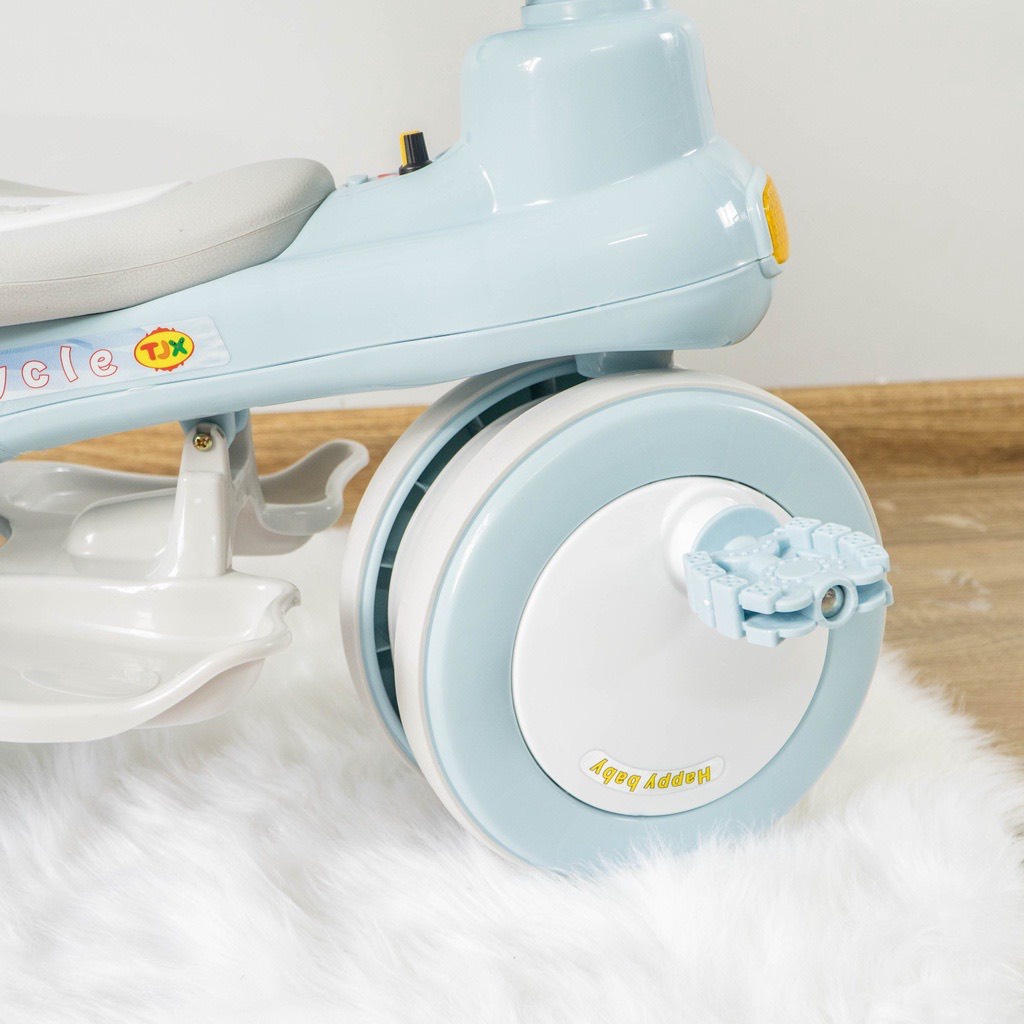 Xe đạp 3 bánh 618, xe đẩy du lịch kiêm xe chòi chân cho bé, có cần đẩy phát nhạc và khung bảo vệ bé