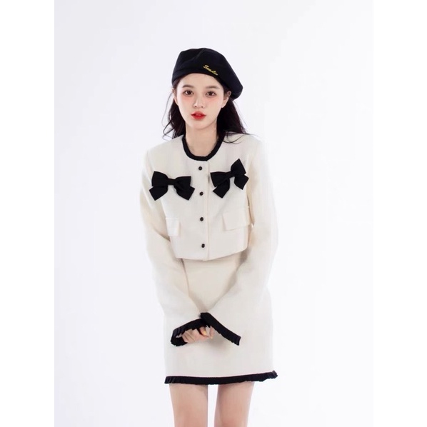 SIÊU PHẨM SET TIỂU THƯ DẠ TWEED NƠ CÚC NGỌC HÀN QUỐC HÀNG 2 LỚP KÈM ẢNH THẬT