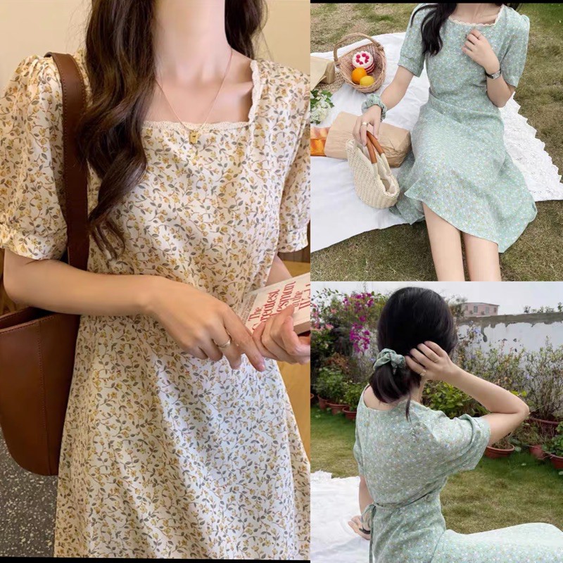 Váy hoa vintage Nàng Thơ loại đẹp dày dặn dánh dài Đầm hoa ulzzang hàng Quảng Châu | BigBuy360 - bigbuy360.vn