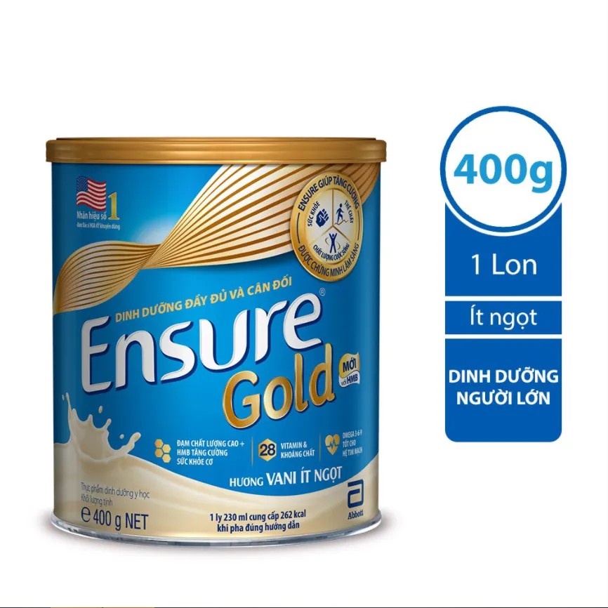 [Tặng 1 gói dùng thử bất kì] Sữa bột Ensure Gold Ít ngọt (HMB) 400g