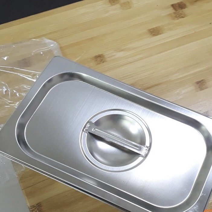 Khay inox GN 1/3, khay inox 304 đựng thực phẩm, thạch topping bán trà sữa size 1/3