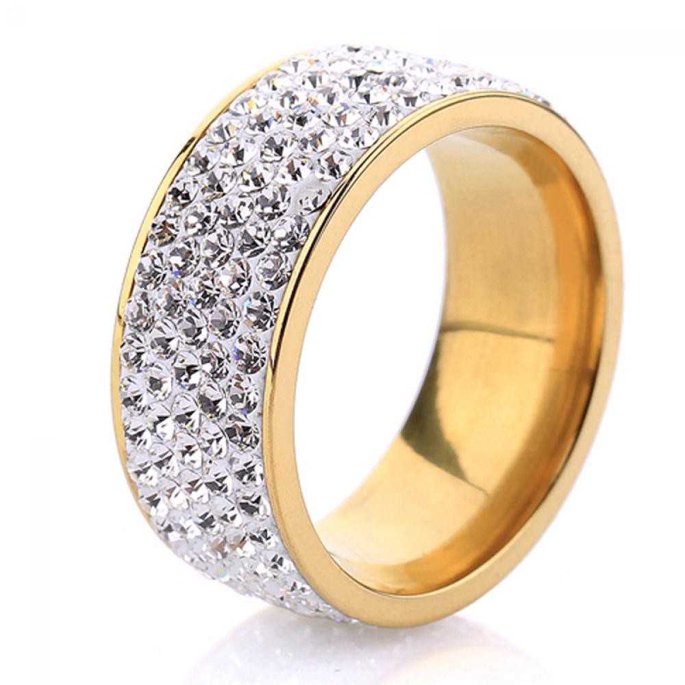 Nhẫn Đính Đá Zircon 8mm Bằng Thép Không Gỉ Nhiều Màu Thời Trang Unisex Size 8-12