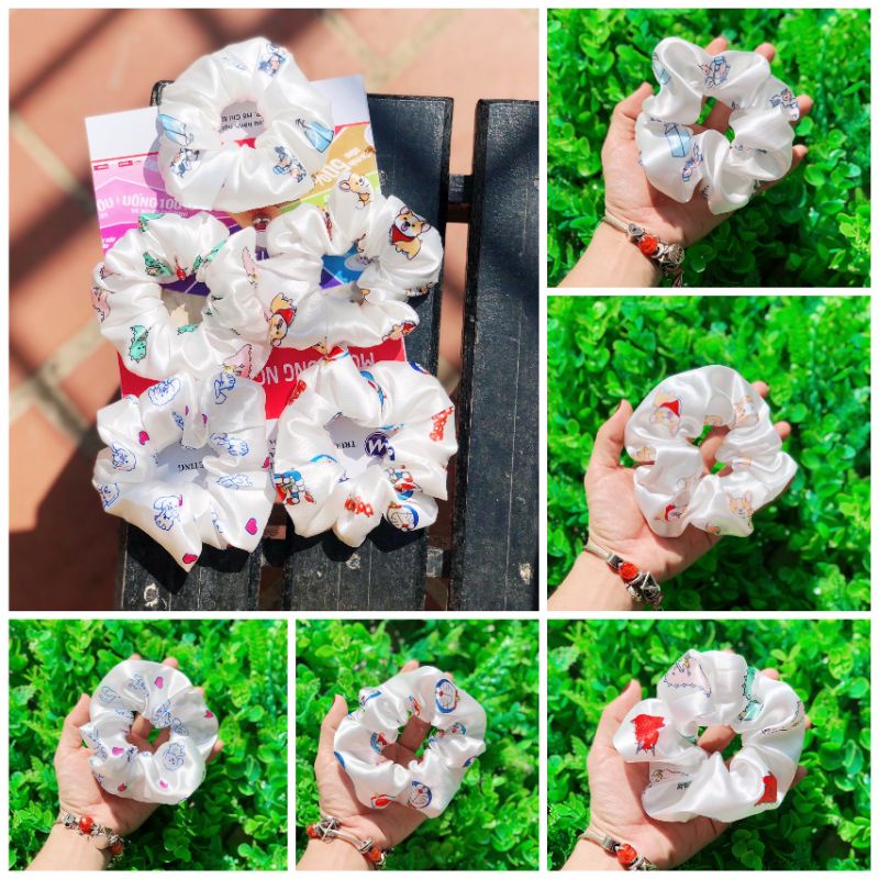 Dây buộc cột tóc scrunchies họa tiết nhân vật hoạt hình