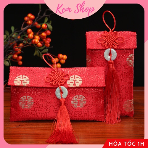 Bao lì xì vải gấm cao cấp dùng cho lễ cưới, ăn hỏi, nạp tài, mừng tuổi năm mới, đựng quà tặng - Kem Shop K322