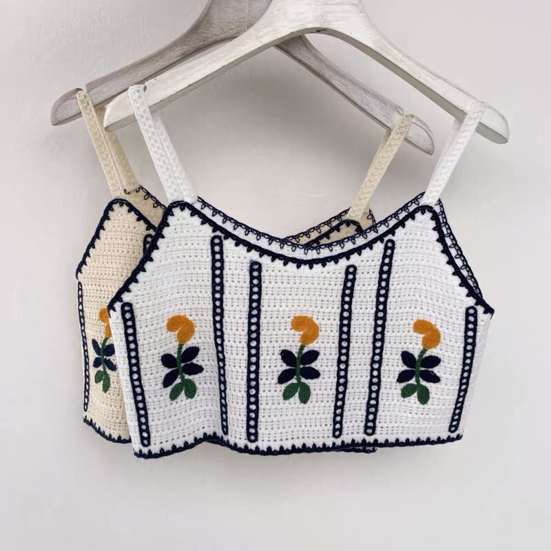 Áo 2s - 2 dây len thêu hoa viền