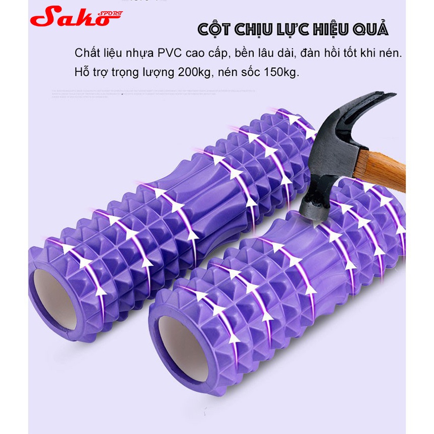 Con lăn Yoga Massage Foarm Roller, ống trụ lăn xốp thể thao giãn cơ có gai roam rollet cao cấp SAKO SPORT