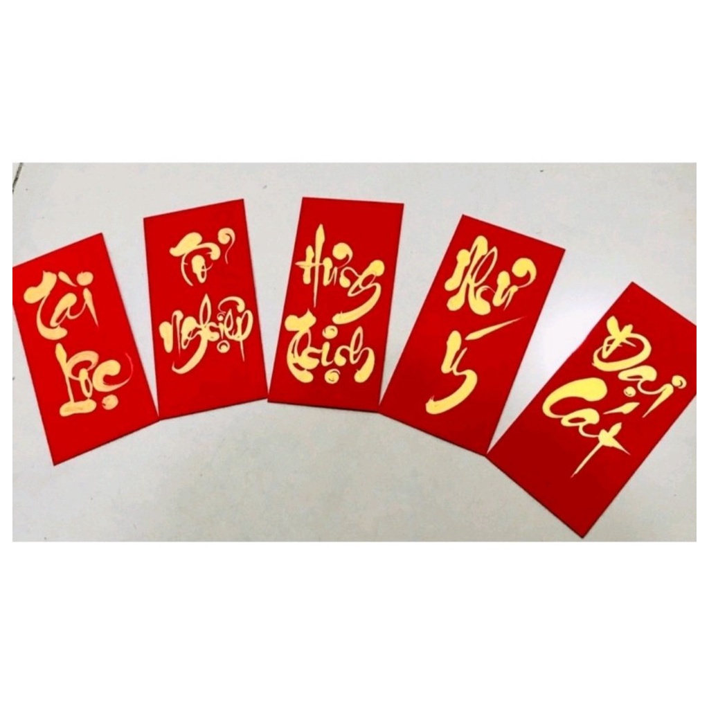 BAO LÌ XÌ TRƠN GIẤY NHUNG ĐỎ VÀ GIẤY MỸ THUẬT VÀNG ÁNH KIM