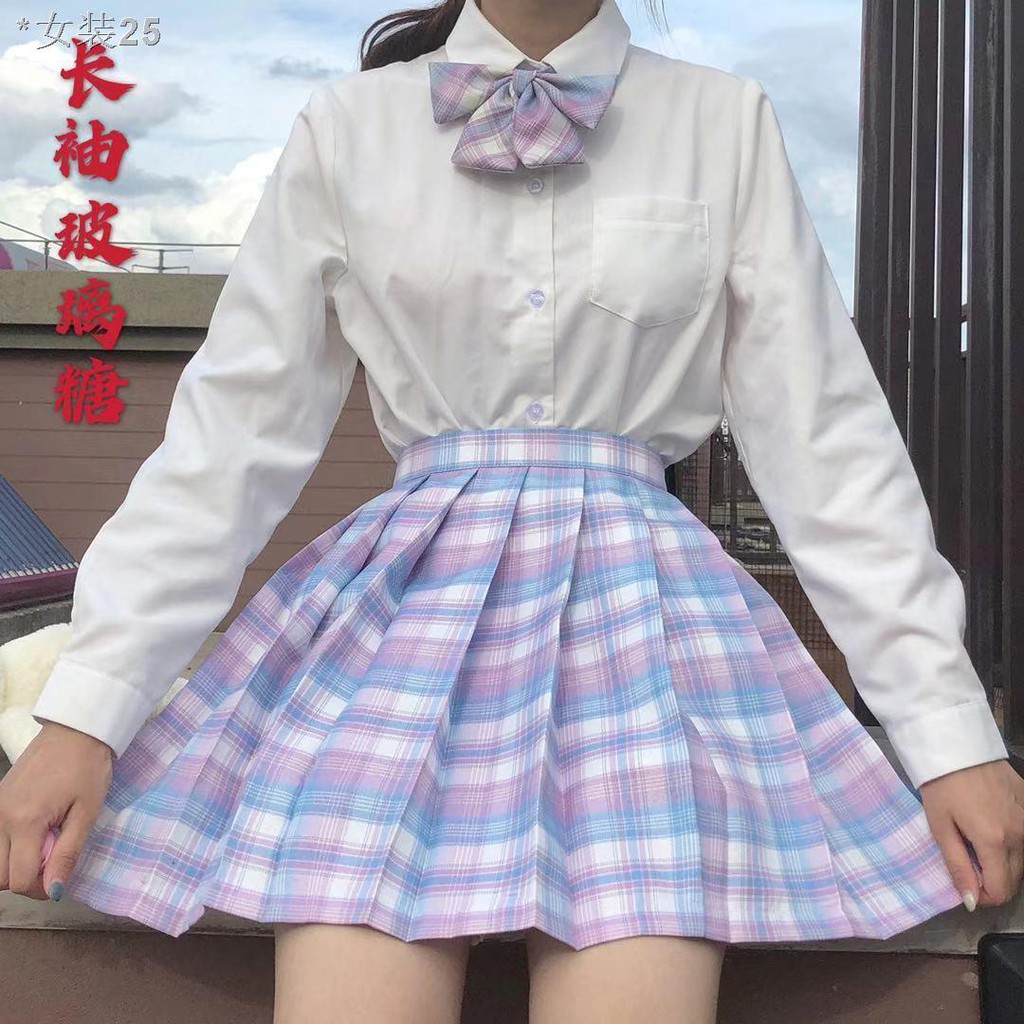 jk đồng phục học sinh Nhật Bản váy sơ mi trắng dài tay xếp ly kiểu đại | BigBuy360 - bigbuy360.vn