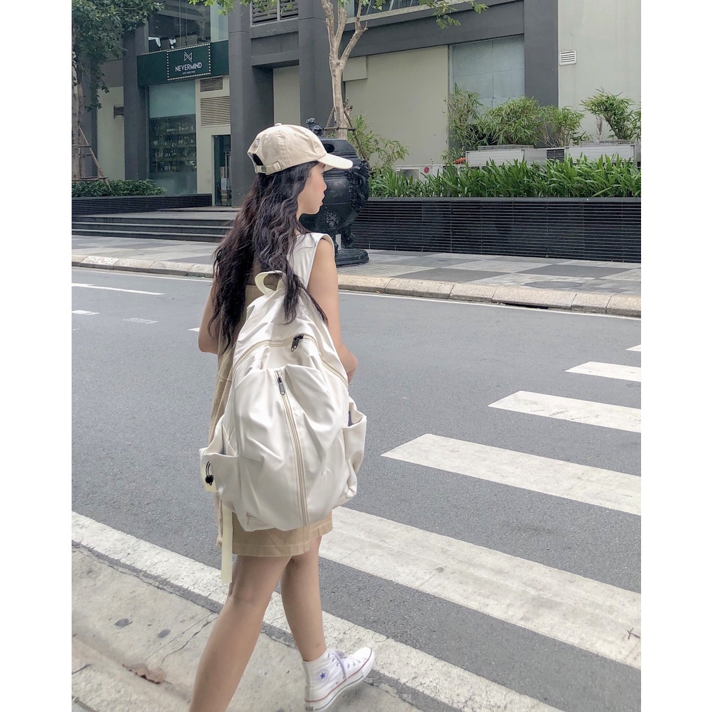 _Balo Ulzzang thời trang dễ thương đi học đi chơi nhiều ngăn khoá dọc xinh xắn