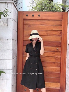 Váy vintage khuy gỗ