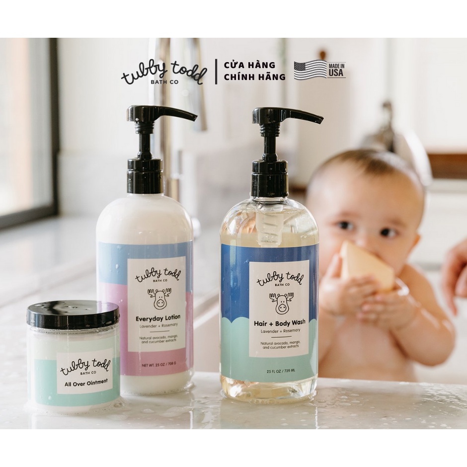 Bộ 3 sản phẩm tắm gội, dưỡng ẩm Tubby Todd cho da chàm thể tạng, viêm da cơ địa