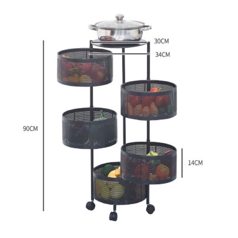 Kệ Tròn Xoay Đa Năng - Kệ Rau Củ Quả 3/4/5 Tầng Có Bánh Xe Di Chuyển Thép phun Sơn Tĩnh Điện( hàng chuẩn loại 1)
