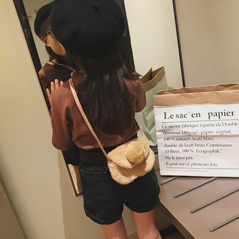 Túi Đeo Chéo Nhỏ Đựng Tiền Xu Bằng Lông Giả Họa Tiết Hoạt Hình Dễ Thương Cho Bé