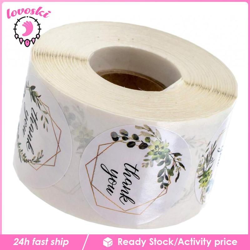 Cuộn 500 Miếng Dán Hình Tròn In Chữ Thank You Độc Đáo Dùng Trang Trí Gói Quà DIY