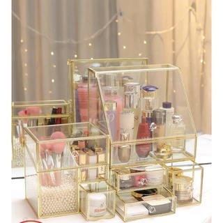 [ Size lớn] Tủ nắp + ngăn kéo đựng mỹ phẩm + Hộp đựng cọ kèm hạt và khay son