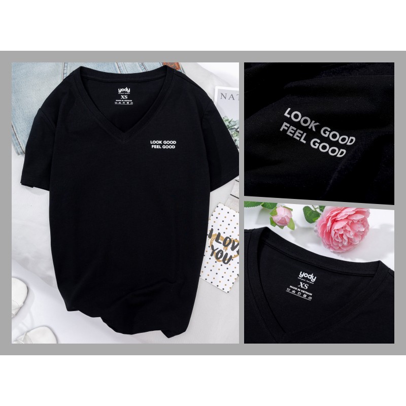 Áo thun nữ YODY cổ tim cotton ôm ngắn tay mềm mịn và dịu nhẹ cho da PPN4138 | BigBuy360 - bigbuy360.vn