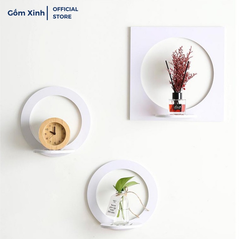 Kệ Dán Tường Hình Vuông Tròn Decor Nhà Cửa Đựng Đồ Trang Trí