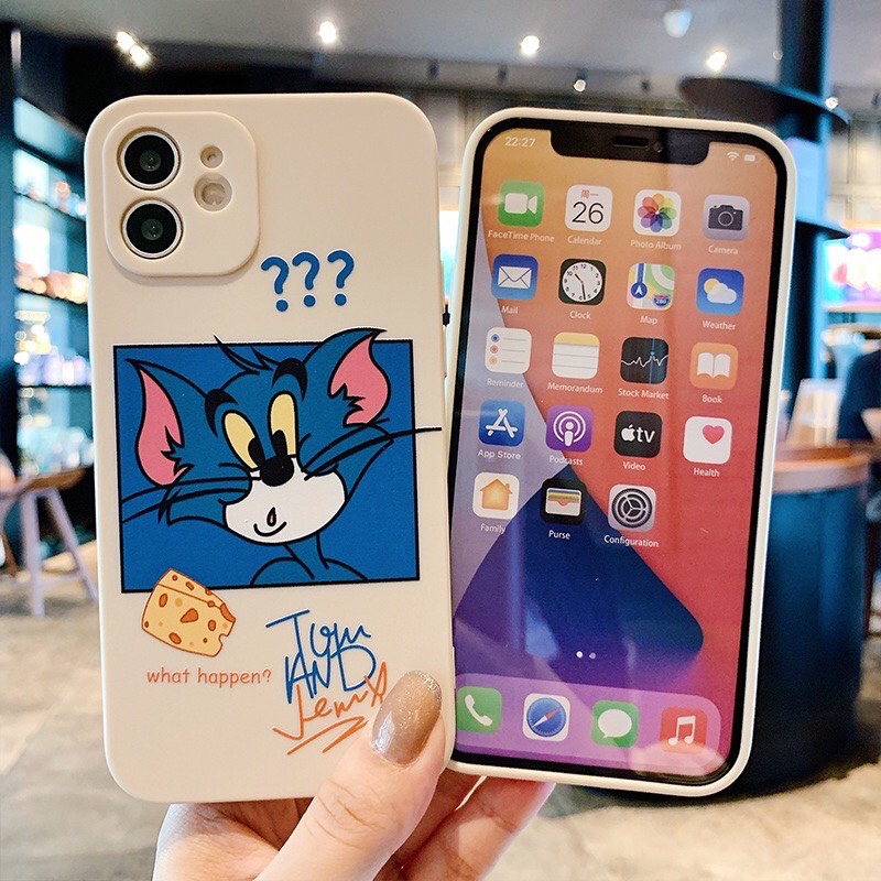 Ốp lưng iphone hình Tom & Jerry dẻo chống sốc cạnh vuông bảo vệ camera 7plus/8plus/x/xs/xsmax/11/12/13/14/pro/promax