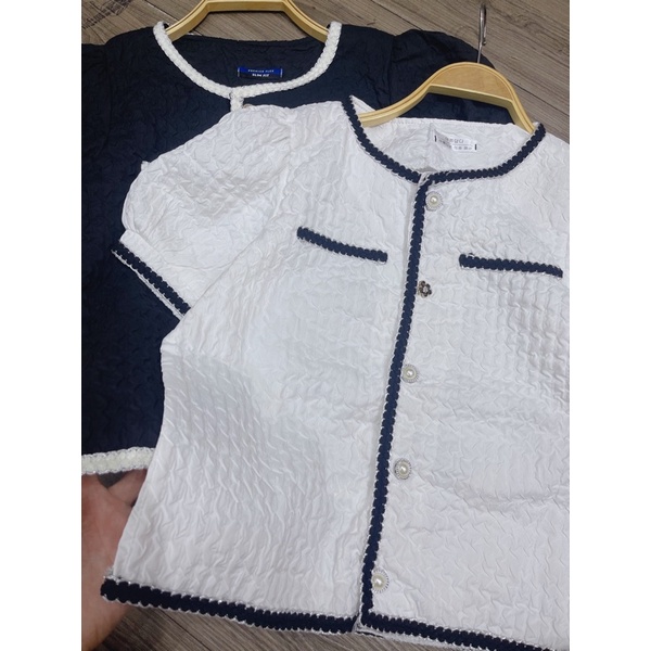 Áo sơ mi xốp tiểu thư viền đen