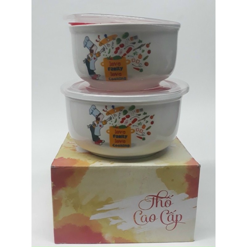 Bộ 2 Thố Sứ Tô Sứ Có Nắp Hút Chân Không - Hoạ Tiết Ngẫu Nhiên