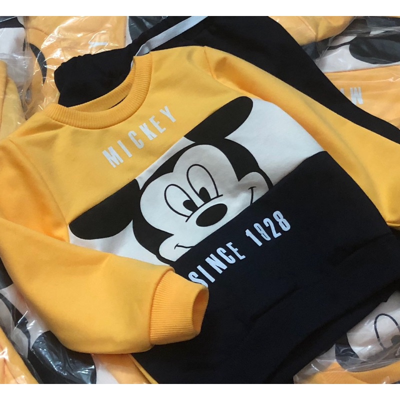 Bộ nỉ mickey phối vàng HM bé trai 1-6Y (có ảnh thật)