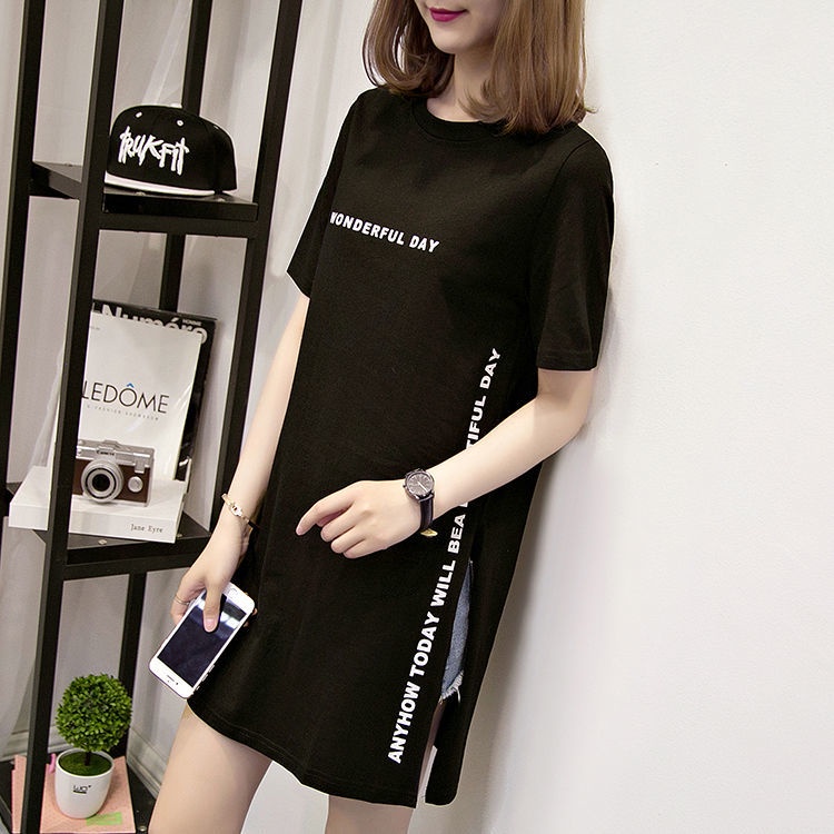 Áo Thun Nữ Ngắn Tay Cổ Tròn Form Dài Rộng Thời Trang Hàn