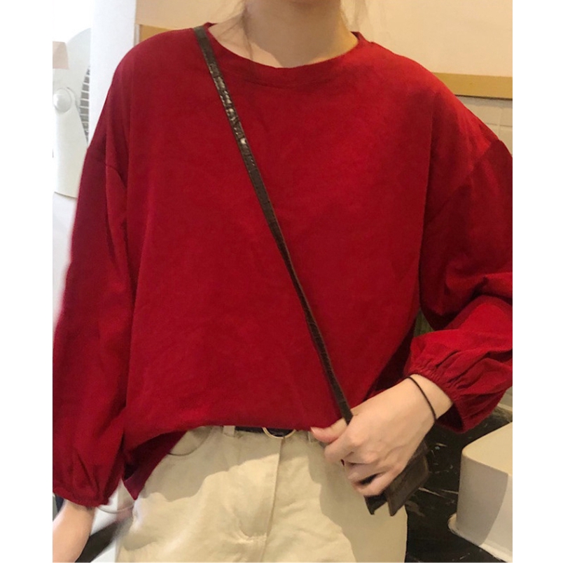 SUXI Áo thun nữ tay dài kiểu Hàn Quốc