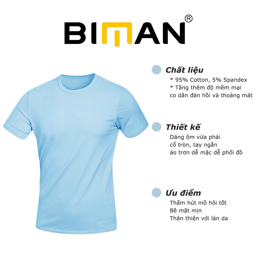 Áo phông nam cổ tròn Biman by Biluxury thun trơn co giãn 4 chiều cao cấp nhiều màu trẻ trung | BigBuy360 - bigbuy360.vn