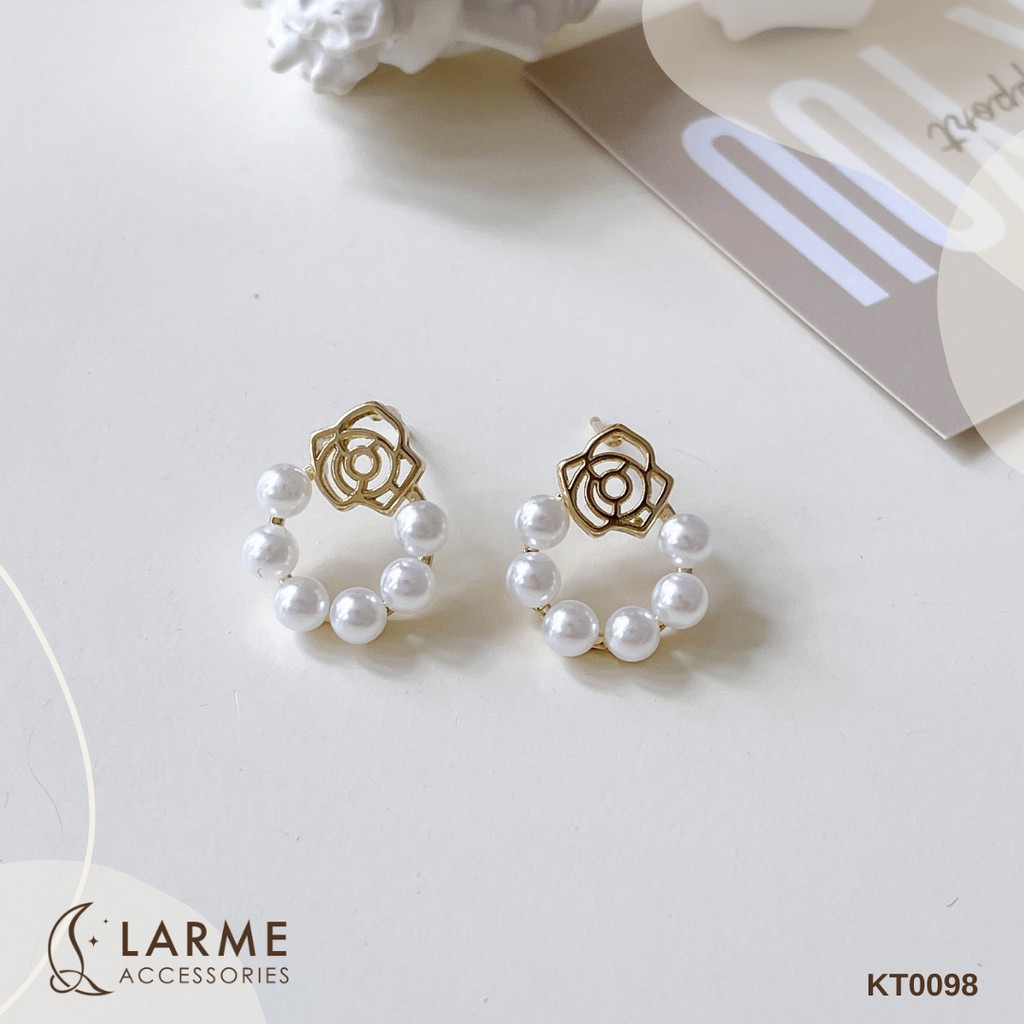 Khuyên tai, bông tai ngọc trai nhân tạo hoạ tiết hoa mai larme accessories - KT0098