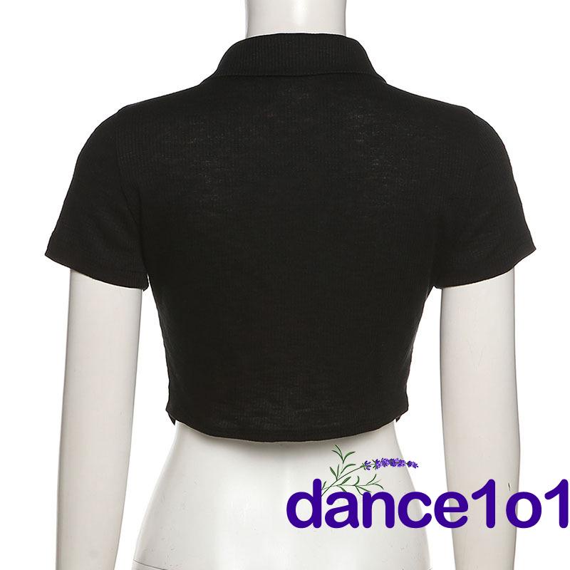 ✣XB❥Women Short Sleeve Turn-down Collar Buckled Irregular Hem Summer Top