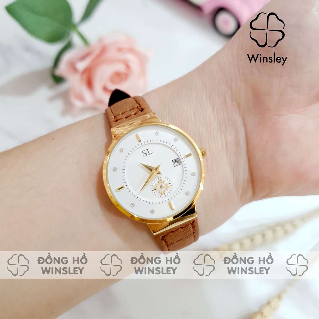 Đồng hồ đôi nam nữ dây da SL đeo tay chính hãng chống nước thời trang giá rẻ