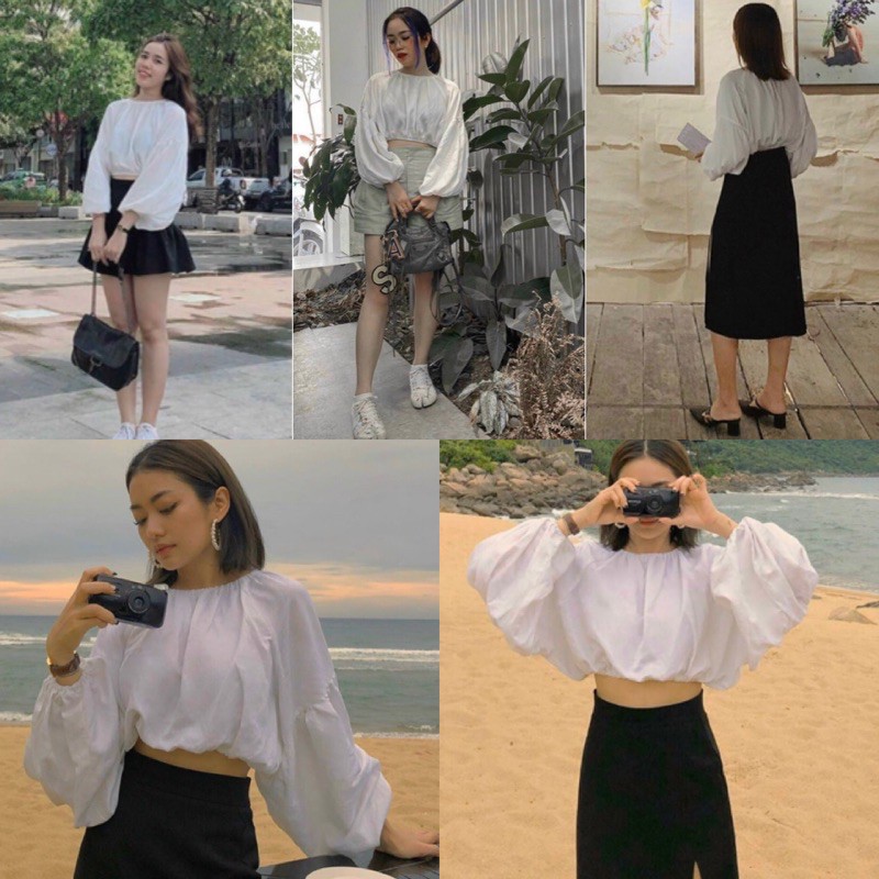 Áo Kiểu BATWING BLOUSE tay dài cổ tròn form chuẩn dễ mix chất linen thun mềm mịn tay áo s bo chun ko ko