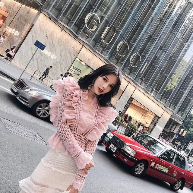 Áo sơ mi lưới bèo ulzzang tiểu thư siêu xinh