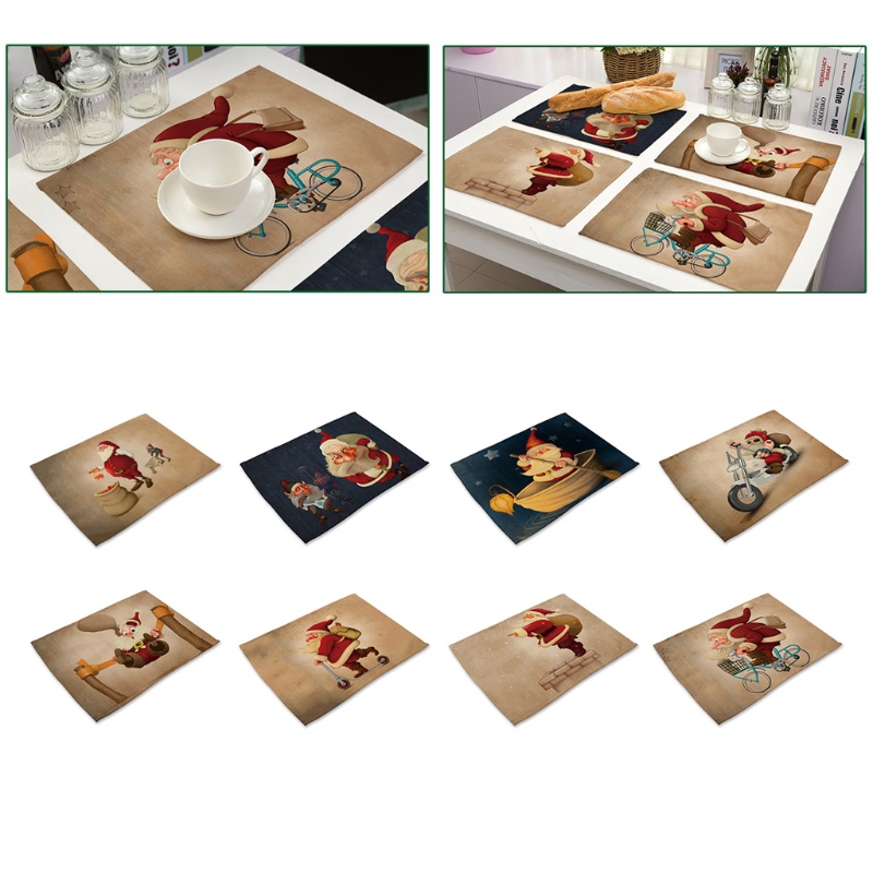 Tấm Lót Bàn Ăn Họa Tiết Giáng Sinh Kèm Túi Đựng Trang Trí Bàn Ăn