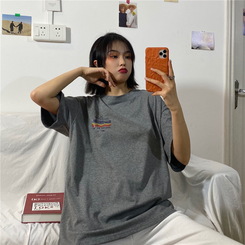 Áo thun tay ngắn dáng rộng in hình thời trang Hàn Quốc cá tính cho nữ