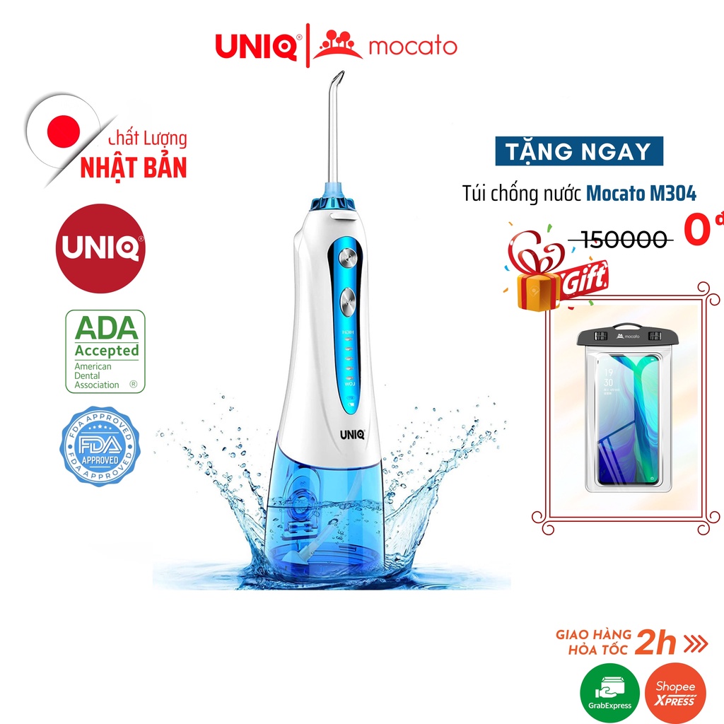 Tăm nước cầm tay UNIQ Smile S1 waterpik động cơ Nhật Bản siêu bền máy vệ sinh răng miệng xịt rửa làm sạch kẽ niềng 300ml