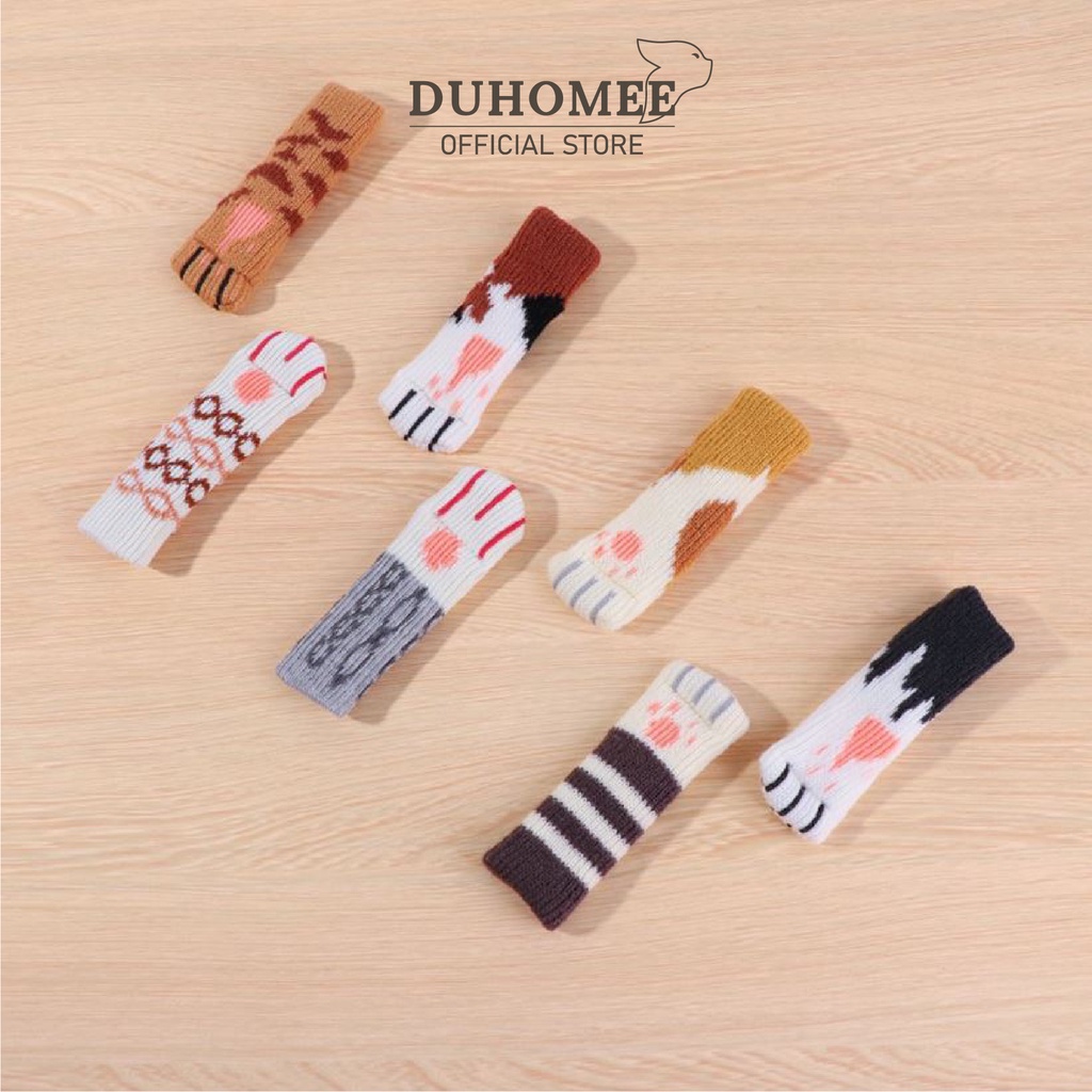 Set 4 tất bọc chân ghế chống trượt chống xước sàn nhà in hình chân mèo dễ thương