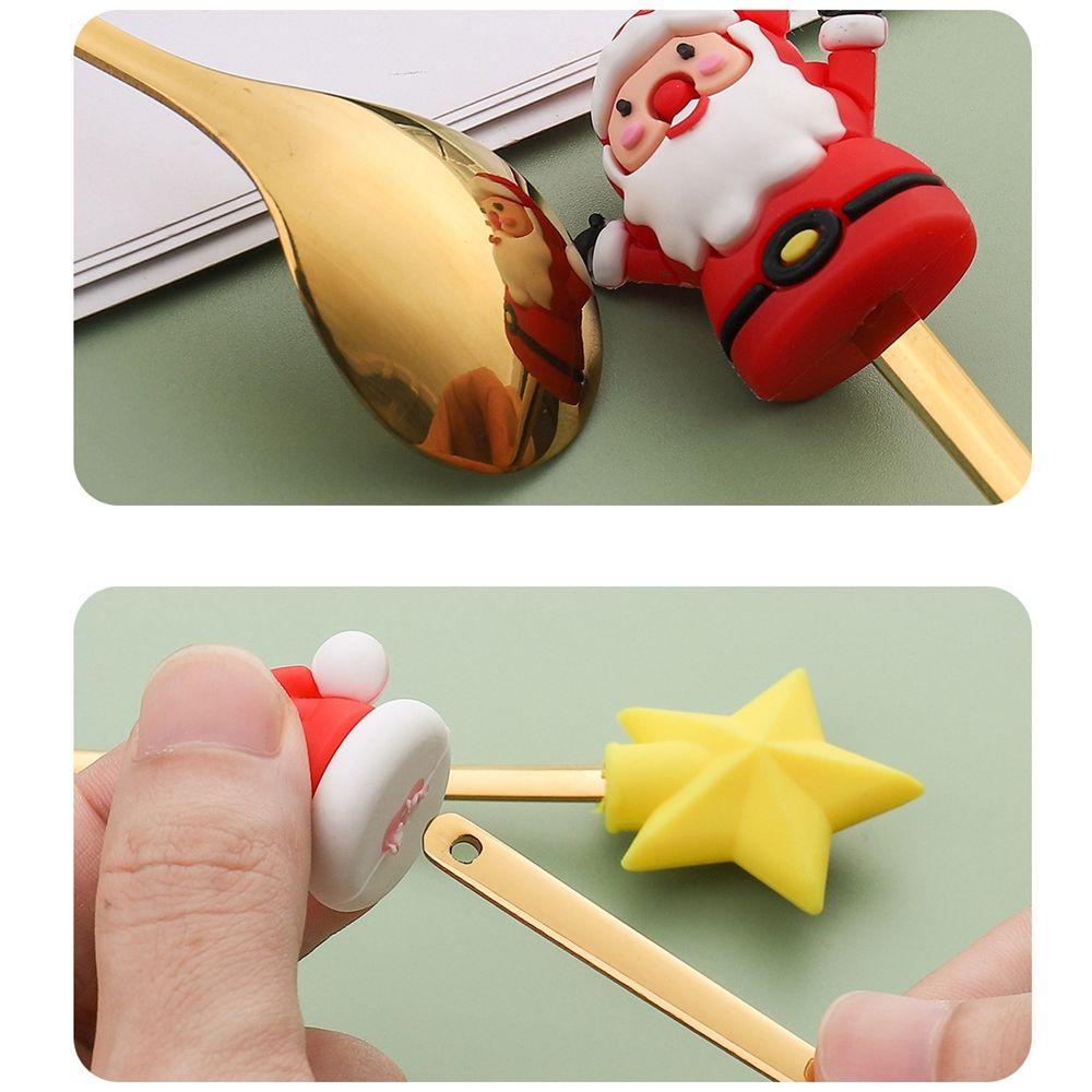 YIYU Bộ 8 Muỗng Nĩa Bằng Thép Không Gỉ Mạ Điện Phong Cách Giáng Sinh