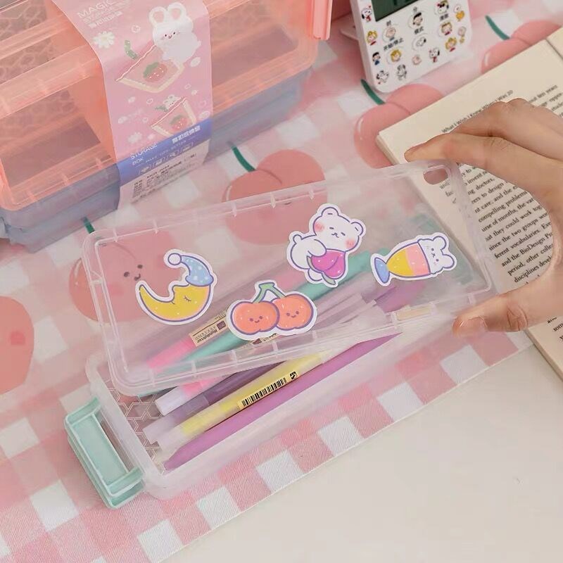 Set 2 hộp bút nhựa trong suốt nhiều hình