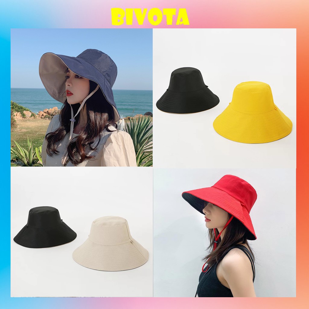 Mũ Bivota nón bucbet trơn 2 mặt- nón tai bèo vành rộng đi biển siêu đẹp MN14