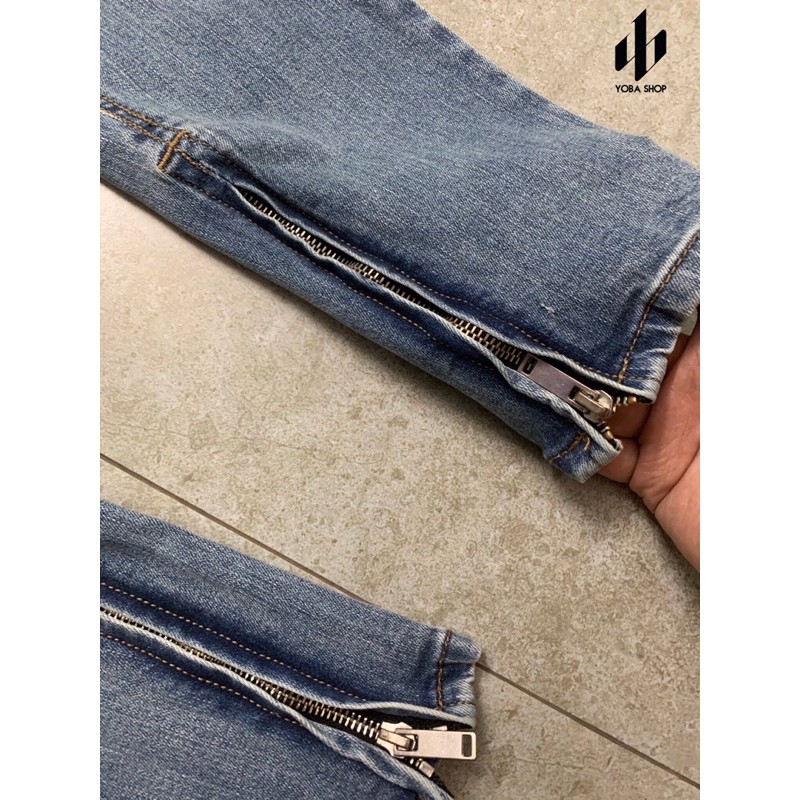 QUẦN JEANS ZIPPER XANH ĐẬM RÁCH GỐI (ảnh thật 100%)