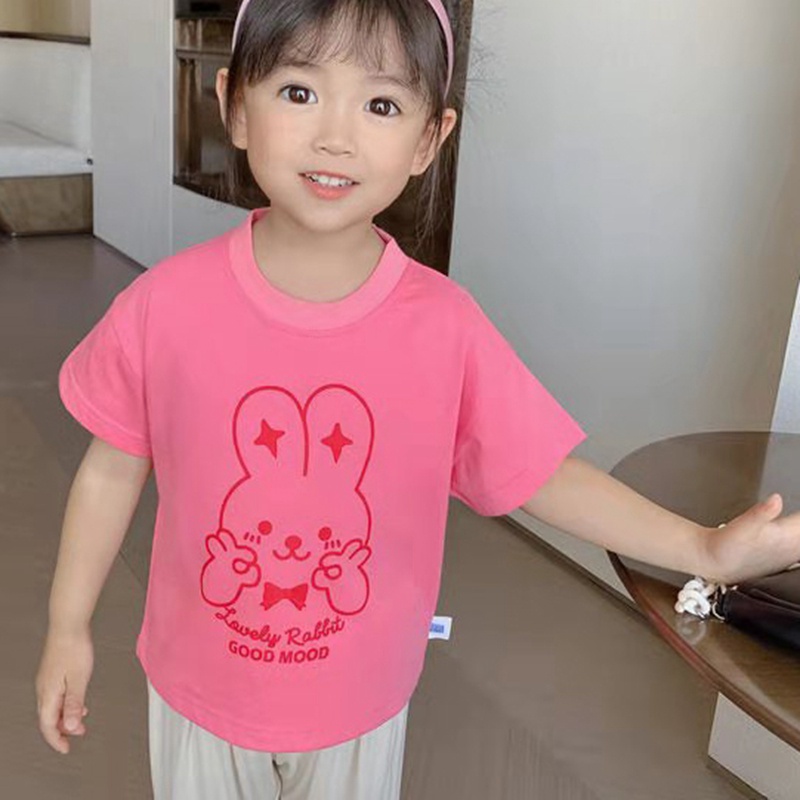 Áo thun tay ngắn vải cotton phong cách Hàn Quốc thời trang mùa hè nhiều màu tùy chọn cho bé gái