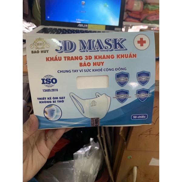Hộp 50c khẩu trang 3D Mask (Bảo Huy, Duy Khánh) chính hãng của người lớn . Hộp/5 gói/50c. Màu trắng. Mẫu mới